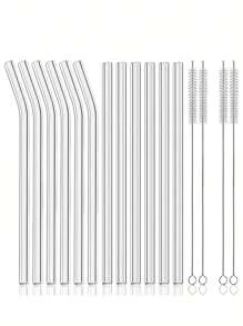 12pcs Reusable Glass Drinking Straws,Size 8.5''x10mm,Including 12pcs Reusable Glass Drinking Straws With 4Cleaning Brush- Perfect For Smoothies, Tea, Juice