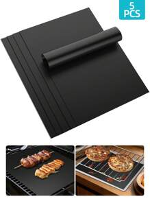High-Temperature Resistant PTFE BBQ Baking Mats, 5pcs - 33*40cm Reusable & Easy To Clean Non-Stick Cooking Accessories - Material For Microwave/Oven/Grill, Outdoor Cooking Tools & Accessories, Grill Mat For Patio, Lawn & Garden