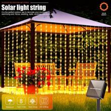 1 Peça 100/200/300 LED, 3X1/3X2/3X3M, Luzes de Cortina Alimentadas por Energia Solar com 8 Modos, Luzes de Fada Guirlanda Casamento Decoração de Natal para Casa Ramadã Festival Lâmpada, Luzes de Tira LED Solares de Fada, Luzes de Fada Solares Frescas de Jardim