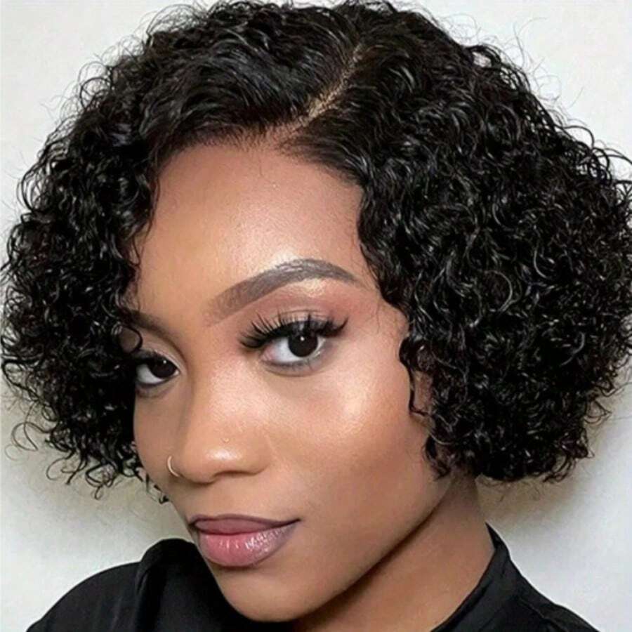 Short Pixie Bob Curly Human Hair Wig 13x4X1 Lace Frontal Wig Hair Black Short Wigs For Women Natural Looking For Daily Use Wigs - SNatural - 查看 1