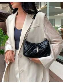 Fashionable Chain Solid Color Retro Minimalist Shoulder Bag - Black - View 9