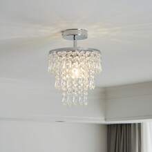 Small Luxury Crystal Chandelier, Loft Light, Hallway Light, Crystal Branch Chandelier, Three-Tier Crystal Raindrop Light, Decorative Light, Ceiling Light, Crystal Lamp, Suitable For Bedroom, Hallway, Living Room, Girl's Room, Dining Room, Bathroom. (Light Source Not Included) - Gold - View 13