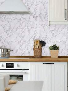 1 件复古高光大理石图案白色和灰色自粘墙纸，适用于家居装饰、橱柜、桌子、椅子、房间背景、翻新 - 彩色 - 查看 2