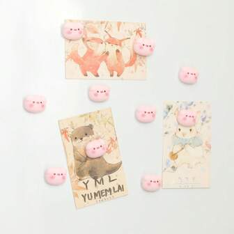 Set da 9 pezzi di magneti per frigorifero, mini magneti per frigorifero, adesivi per frigorifero a forma di testa di maiale rosa carino, decorazione animali cartoni animati, decorazione cucina, regalo per le feste