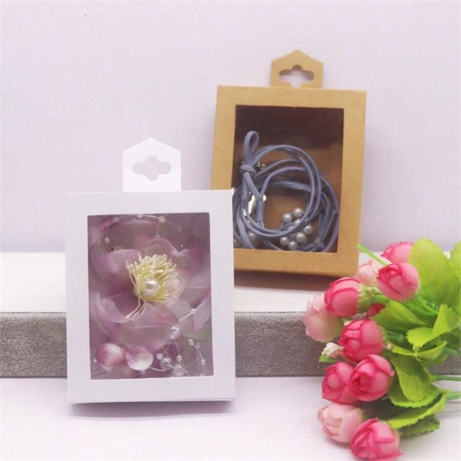 10pcs White Kraft Paper Jewelry Necklace Packaging Box Paper Window Box Creative Small Pendant Gift Packaging Box - Paper Window Box Creative Small Pendant Gift Box - View 1