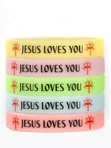 1pc Slogan Print Glow-In-The-Dark Silicone Couple Bracelet - Silicone Bracelet - View 3