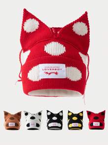 1 pièce Chapeau tricoté en laine rayé à la mode avec design pour les oreilles, convient pour la chaleur et les tenues de voyage en automne et en hiver, école