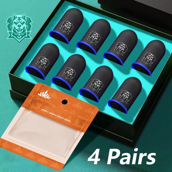 Juego de 8 fundas para dedos de estilo E-Sports con logotipo de perro, fibras superconductoras, tacto suave, antisudar, extremadamente delgadas, aptas para todos los dispositivos con pantalla táctil