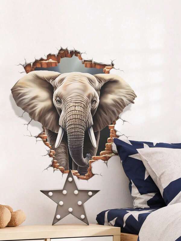 1pc 3D Broken Elephant Room Decor Wall Stickers, Bathroom Decor Toilet Stickers, Animal Wall Stickers Bedroom Decor, 3D Paste Murals, Removable Wall Art Stickers - Peel And Stick, Room Decor Wall Stickers, Suitable For Toilet, Door, Bathroom Shower, Animal Series Decorative Stickers, Vinyl Decal Home Decor, Items Refresh Your Home