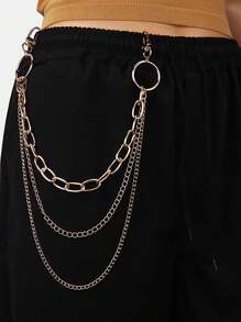 1 pezzo Catena in metallo multistrato stile punk argentata, accessorio di moda versatile per jeans