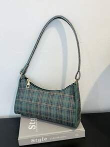 Solid Color Embossed Geometric Shoulder Bag, Zipper Underarm Women's Shoulder Bag, Fashion Retro Zipper Bag, Casual Waterproof Handbag For Teen Girls, Women, College Students, Rookies & White-Collar Workers, Perfect For Office, Work, Business, Commute, Best Work Bag For Women - Green - View 6