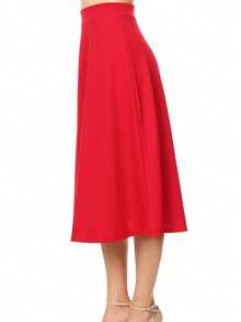 Solid Basic Casual Elastic Waist A-Line Flared Midi Skirt (S-3XL)  Plain  Elegant  Casual  Polyester        Office  Daily - Đỏ - Xem 2