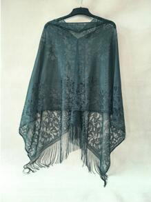 1 pieza Elegante Poncho primavera/verano de encaje de unicolor, chal protector solar con múltiples opciones de uso para mujeres