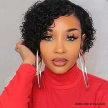 Short Pixie Bob Curly Human Hair Wig 13x4X1 Lace Frontal Wig Hair Black Short Wigs For Women Natural Looking For Daily Use Wigs - SNatural - 查看 4