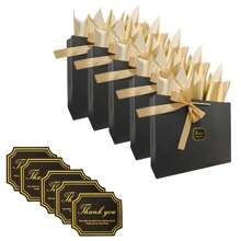 12/30pcs Elegant Minimalist Golden Foil "Thank You" Bowknot Gift Bags, Wedding/Birthday/Christmas/Valentine's Day Party Favor Bags For Family, Friends, Coworkers (Actual Color May Vary)