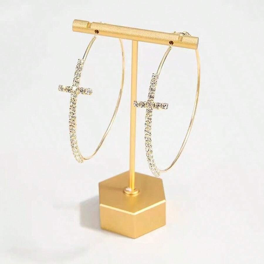 1 Pair Cross Hoop Earrings For Women, Suitable For Daily Wear