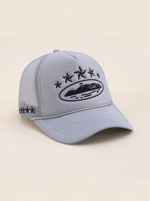 1 Berretto da baseball in rete con ricamo a cinque punte, regolabile, cappello casual per protezione solare da esterno per primavera/autunno, viaggi, spiaggia, vacanze, stile unisex Y2K