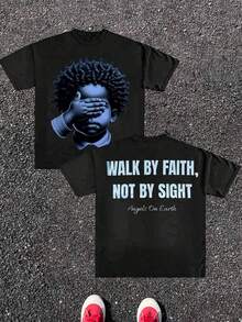 Men's Graphic Tees, Cotton Streetwear T-Shirt, Round Neck, Loose Fit, Fall & Holiday Travel, Unisex, Goth & Y2K Style, Print WALK BY FAITH NOT BY SIGHT