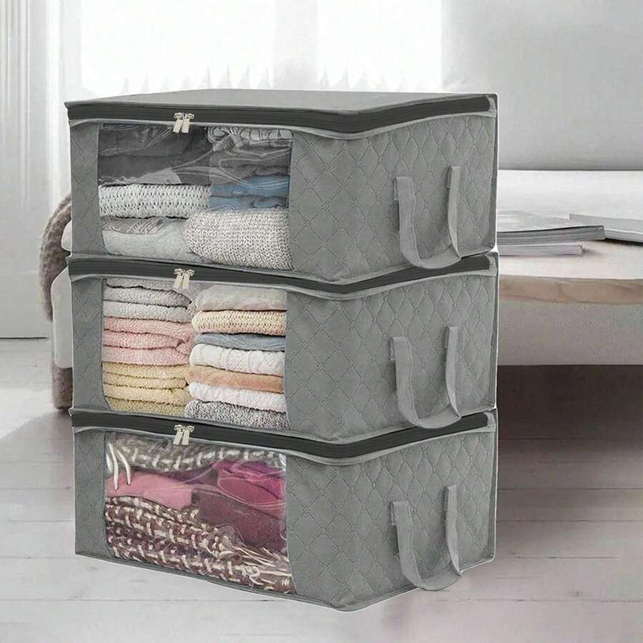 1pc/3pcs Baby Clothes & Blankets Home Use Large Capacity Storage Bag - Light Grey - View 1
