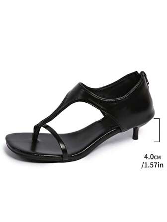 2025 Spring/Summer New Women Black Low-Heel Sandals, Thong Strap Flip-Flops, Back Zipper Leather Kitten Heel Sandals