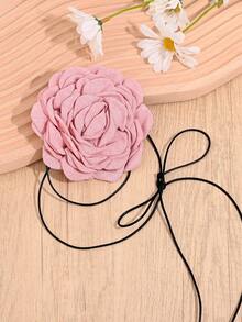 1pc Multi-Layer Fabric Flower Necklace For Women, Elegant Rose Bowknot Necklace, Suitable For Women's Daily Wear, Party, Formal Dress Accessory, Jewelry Gift