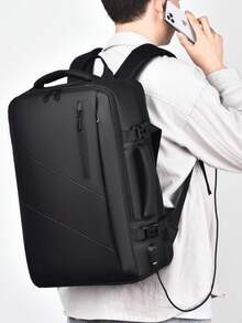 Men's Large Capacity Commuter Backpack, Travel Luggage Bag, Carry-On Backpack - Black - View 4