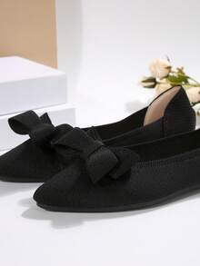 Women's Casual Soft Bottom Square Toe Elastic Band Color Block Flats, Indoor & Outdoor Wear - Black - View 4