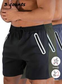 3pcs/Set Men's Summer Workout Shorts, Quick-Dry Fitness Running Shorts, American Style Basketball Shorts