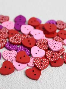 50pcs/Pack Colorful Polka Dot & Heart Wooden Buttons, DIY Crafts, Clothing Accessories, Hat Decorations