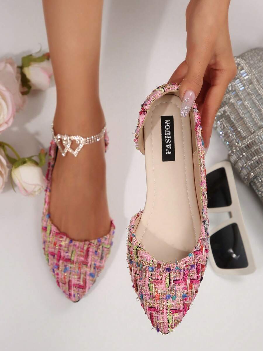 新款女士春秋尖头一脚蹬平底鞋，时尚花卉镂空舒适防滑休闲鞋，适合办公室、派对、购物、学生、优雅