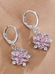 1 par de brincos de zircônia floral da moda para mulheres, joias, brincos adequados para uso diário, acessórios diários, presente para o Dia dos Namorados, mãe, dia das mães