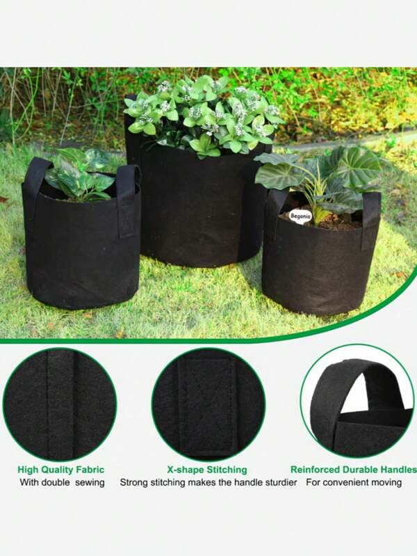 4 Packs Heavy Duty Thick Non-Woven Flower Pot Grow Bags With Handles Breathable Fabric Plant Vegetable Grow Bags For Planting Tomatoes, Potatoes, Vegetables, Strawberries, Waterproof Non-Woven Felt Grow Bags With Double Handles - Classic Style Indoor And Outdoor Planting Containers For Gardens, Fruits, Vegetables, Flowers And Trees - Ground Mounted Garden Planter Boxes With Multiple Components