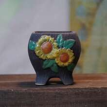 4-Piece Ceramic Succulent Planter, Sunflower Design Multi-Directional Potted Succulent Pots - Multicolor - View 4