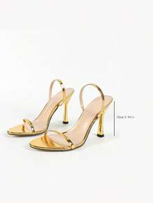 SHEIN BAE Giày cao gót hở mũi thời trang mới gợi cảm phủ kim loại thoải mái thanh lịch, thích hợp cho hoạt động ngoài trời, tiệc tùng, câu lạc bộ, phong cách Anh mùa xuân/hè - Vàng - Xem 6