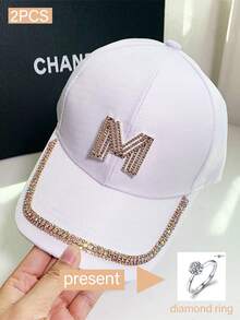 A New Ladies' Baseball Cap With Rhinestone Design And Letter M/R/D, Perfect For Spring And Summer Outings To Shield From The Sun And Flatter The Face. - Black - View 10