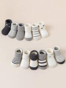 12 Pairs Classic Star Striped Cotton Baby Socks, Warm Thick Knit, Suitable For Infants, Toddlers And Adults