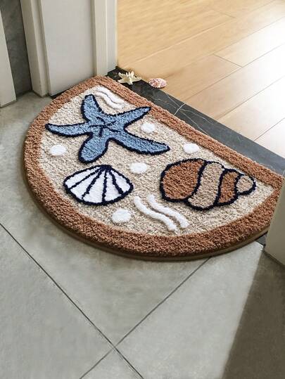 1 pieza Alfombra de piso suave de peluche con estrella de mar y concha del océano de 45 x 70 cm (17.7 x 27.5 pulgadas), alfombra de baño antideslizante y absorbente para dormitorio, sala de estar, cocina, entrada, lavable a máquina, nuevo lanzamiento