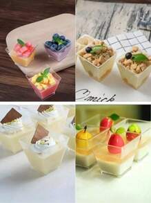 20pcs Transparent Plastic Dessert Cups And 50pcs Square Jelly Cups With Spoons, Reusable Mini Dessert Cups, Party Supplies, Mousse Cake Cups, Pudding Cups, Party Supplies, Outdoor Travel And Picnics