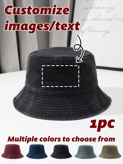 1pc Customized Bucket Hat, Personalized With Your Name/Slogan/Any Text/Graphics/Photo/Logo, Outdoor Casual Fashion Washed Vintage Sun Hat, Great Gift For Friend/Parent/Youth/Valentine's Day/Mother's Day, Colorful, Cute, Y2K, Stylish, Unisex, Casual, Custom, Personalized, Unique, Customized, Ideal Gifts For Him, Ideal Gifts For Her, Boyfriend, School Supplies