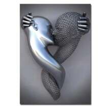 1 Pc Optional Frame Posters Wall Arts Pop Modern Metal Figure Statue Wall Art Canvas Painting Poster Abstract Romantic Couple Home Room Decor Mural Picture Print Artwork ,Wall Art With Frame