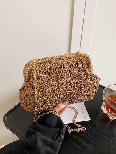 حقيبة كتف بحرية مبرشمة أنيقة ، حقيبة كتف كاجوال من القش للسفر في الربيع/الصيف، للشاطئ