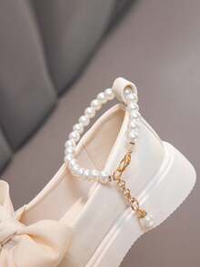 1 双女童仿皮玛丽珍鞋，珍珠项链款式，防滑耐磨鞋底，白色