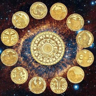 12pcs 12 Zodiac Commemorative Coins With Acrylic Display Box - Gold Plated Collectible Coins, Full Metal Material, Perfect Gift For Birthday, Christmas, Halloween