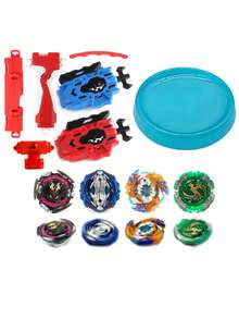 6 件爆裂战斗陀螺玩具套装：陀螺、带彩色盘子的发射器和握柄、金属融合游戏陀螺礼物
