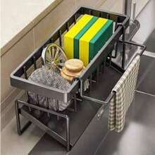 1 pièce Porte-ustensiles de cuisine en plastique, panier polyvalent pour l'égouttoir d'évier, support pour éponge, savon et torchon de cuisine