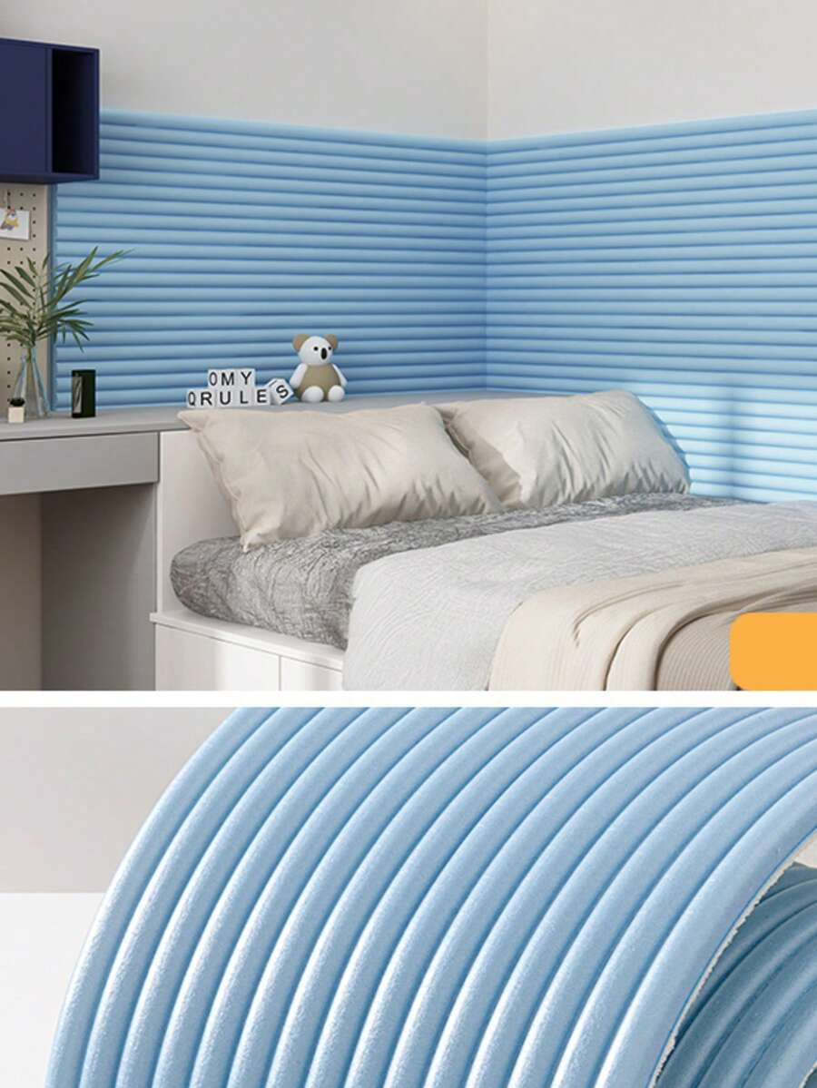 1pc 3D Wall Panel, Soft Padded Wall Sticker For Tatami, Headboard, Window Sill, Soundproof, Heat Insulation, Self-Adhesive, Strong Stickiness - Baby Blue - View 1