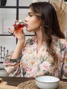 1pc Women's Traditional Arabic Style Chiffon Print Lightweight Breathable Bell Sleeve Dress, Middle East Jalabiya Dress