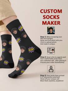 1 paire de chaussettes mi-longues personnalisées pour hommes. Mettez n'importe quel visage sur les chaussettes, chaussettes personnalisées avec photos, chaussettes mi-longues et longues amusantes et personnalisées, convenant pour des occasions comme la Saint-Valentin, les anniversaires et les cadeaux.