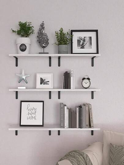 6-Piece Set Of White Floating Wall Racks - Modern Decoration For Bedrooms, Bathrooms, And Living Rooms, Storage Partitions, Iron Wall Hanging Suspension Racks