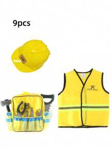Set da 9 pezzi di attrezzatura da ingegnere per bambini, inclusi gilet, zaino, berretto da ingegnere, attrezzi, adatto per giochi di ruolo al chiuso ed all'aperto, interazione genitore-figlio, per stimolare le capacità pratiche dei bambini